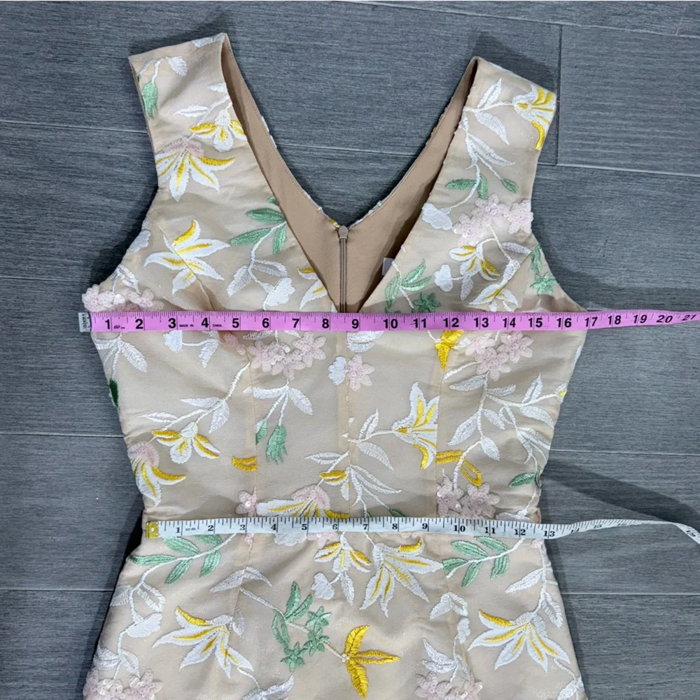 Dress the Population Embroidered Floral Sequin Sheath Mini Dress V-Neck Size M - Picture 14 of 16